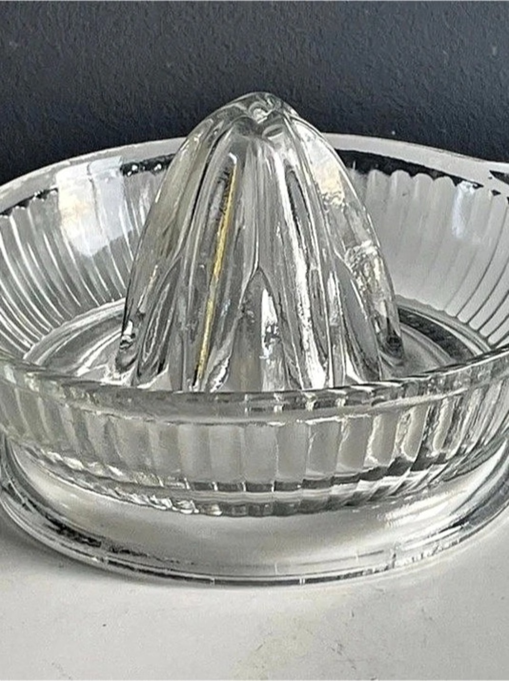 Vintage Anchor Hocking Glass Juicer Reamer Clear Ribbed 6" Citrus Squeezer Spout